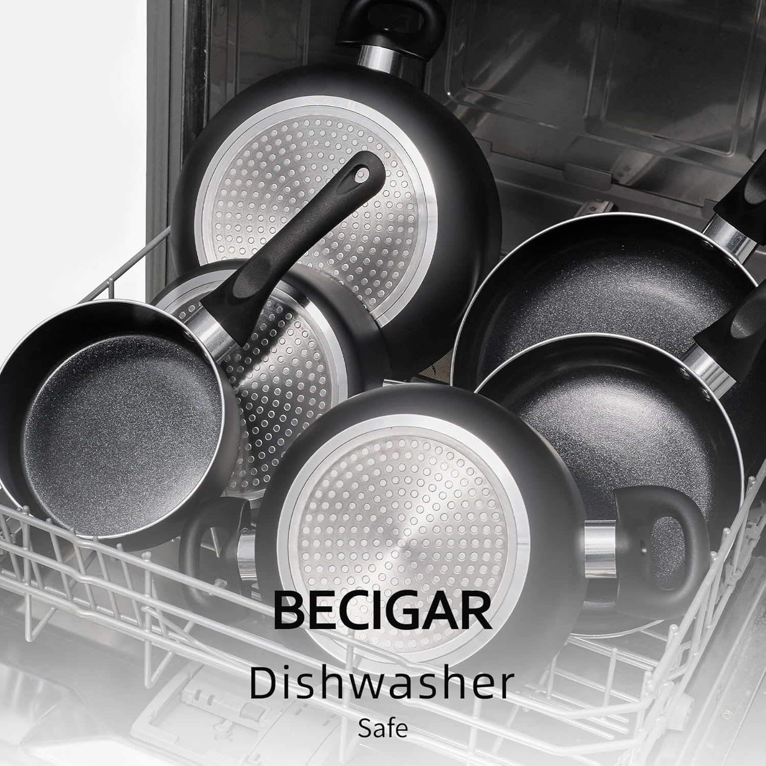 BECIGAR 8pcs Black Ceramic Pots and Pans Set, Cooking Pan Set,Cooking Pot Set Ceramic Pan Set, Nonstick Cookware Set, Induction Safe Kitchen Cooking Set with Frying Pans, Saucepans, shovel and Ladle