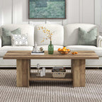 FOLUBAN Wood Coffee Table, Modern Center Table for Living Room with Bottom Storage Shelf & Side Shelves, 2-Tier Rectangle Cocktail Tea Table for Home Decor, 47 Inch, Rustic Oak