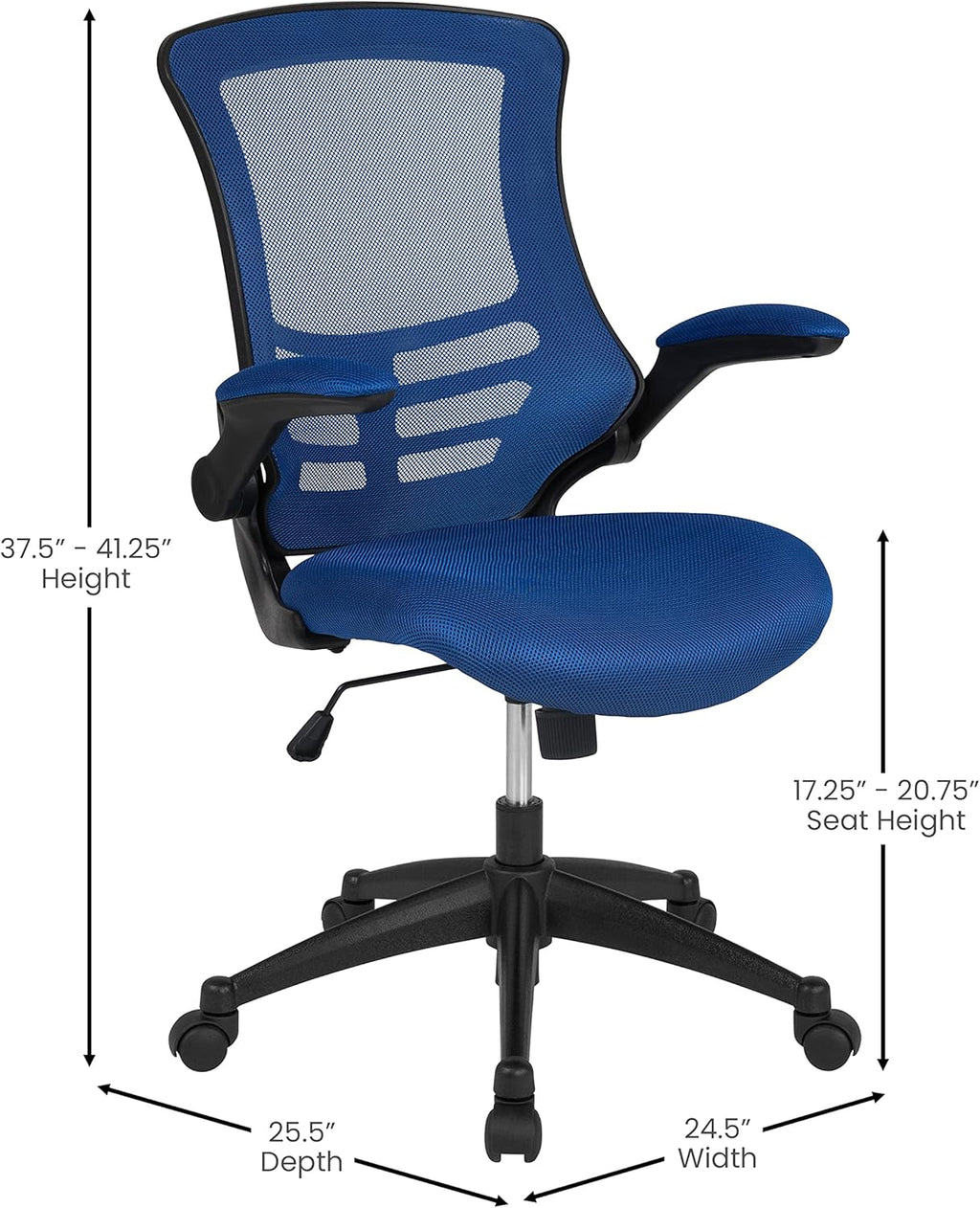 Flash Furniture Kelista Mid-Back Blue Mesh Swivel Ergonomic Task Office Chair with Flip-Up Arms