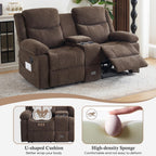 Loveseat Recliner Sofa, Manual Recliner Loveseat with Console, Modern Chenille Sofa Sleeper Deep Couches with Cup Holders and Side Pocket for Living Room/Office/Apartment (Brown)