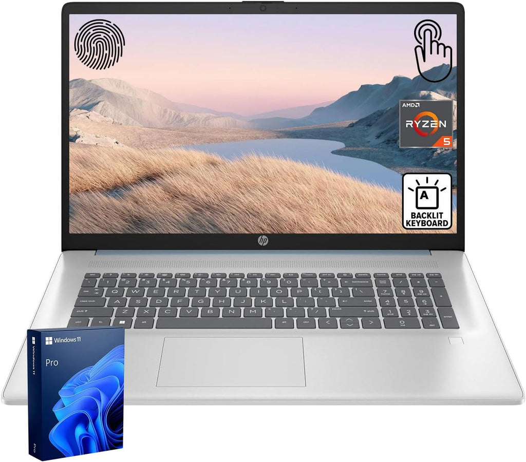 HP 17.3" LED Business & Home Touchscreen Laptop  AMD Ryzen 5 7430U  32GB RAM  1TB PCIe SSD  Fingerprint Reader  Backlit Keyboard  HD Camera  HDMI  Wi-Fi 6  Windows 11 Pro  Blue
