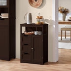 Yaheetech Wood Bathroom Floor Cabinet with 3 Drawers &1 Cupboard, Free Standing Storage Organizer Hallway Entryway Cabinet for Living Room Kitchen, Espresso