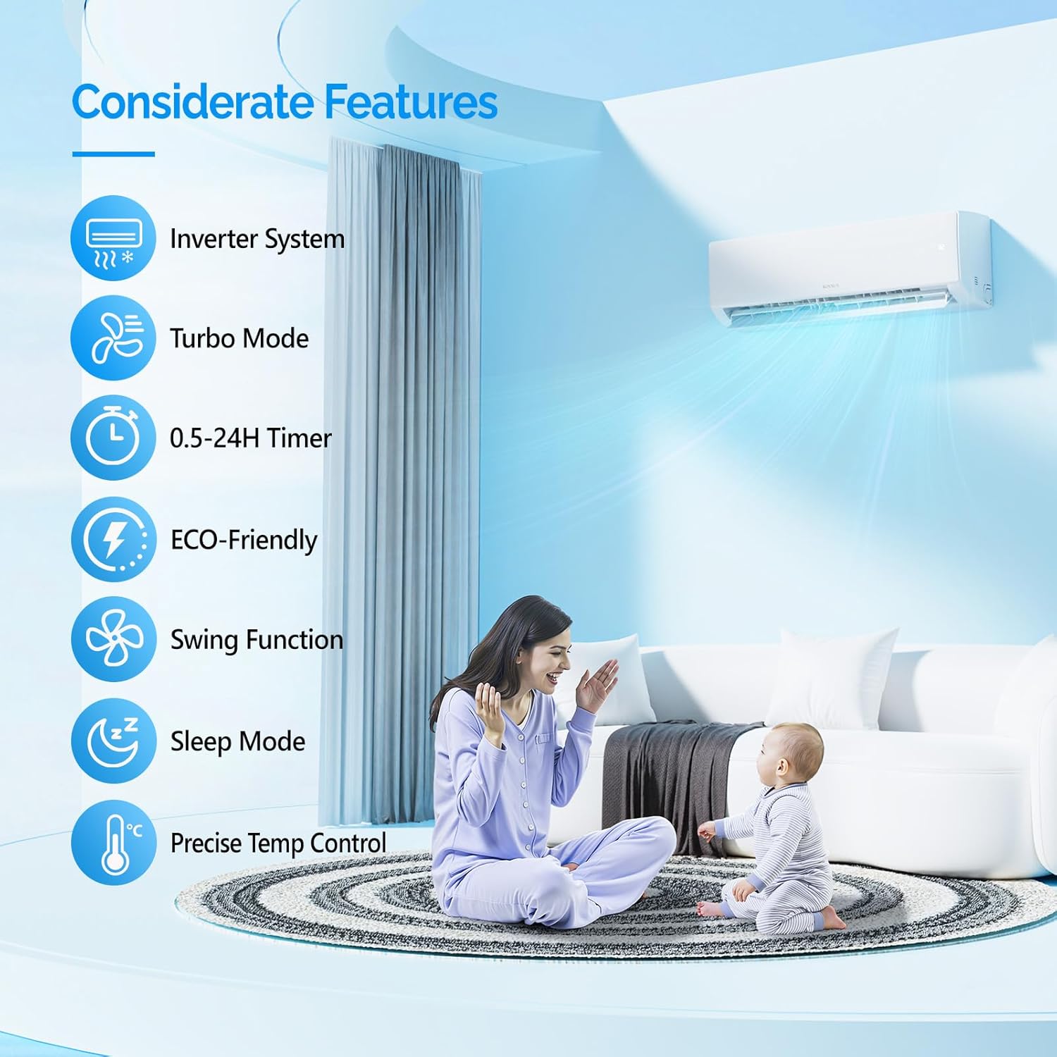 ROVSUN 12000 BTU Mini Split AC/Heating System with Inverter, 21 SEER2 Energy Saving 115V Ductless Split-System Air Conditioner with Pre-Charged Condenser, Heat Pump, Remote Control & Installation Kit