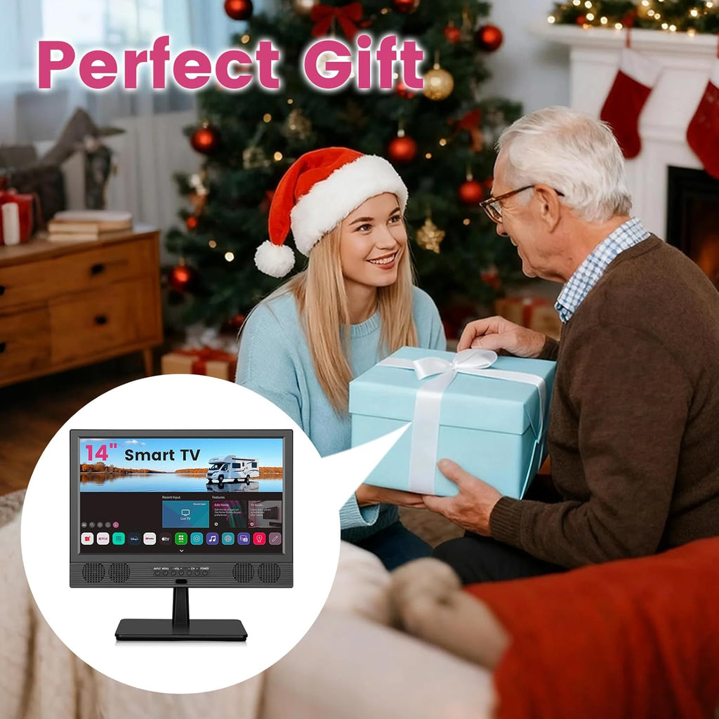 14 Inch Small Smart TV HD LED  Small Portable Smart TV with Built-in APP  Digital ATSC Tuner HDMI/USB/AV Inputs  Small Smart Television for Kitchen Bedroom RV Camper