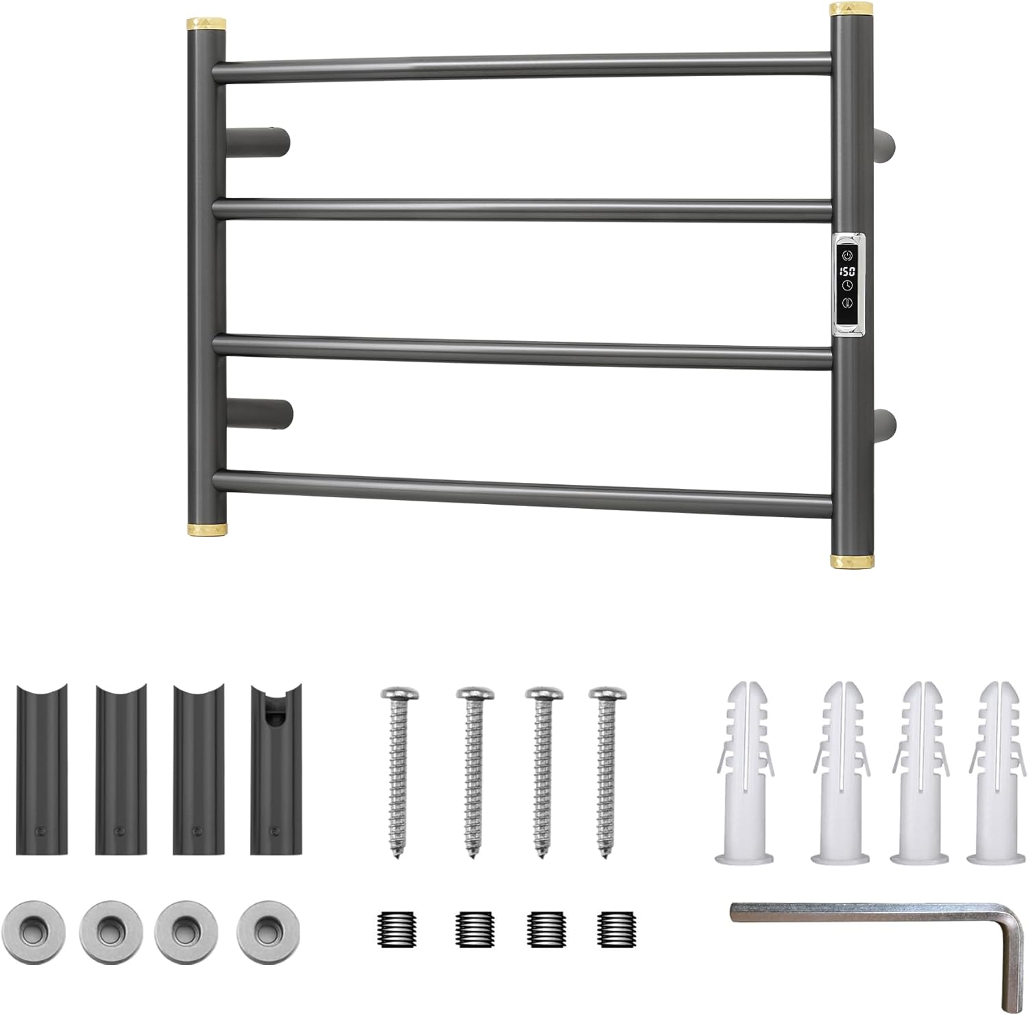 Electric Towel Warmer Rack,Heating Towel Warmer,Timer & Temperature Control,Wall-Mounted Plug-in for Bathroom, Gunmetal Grey,Stainless Steel,4-Bar(16.54x23.62x5.51in)