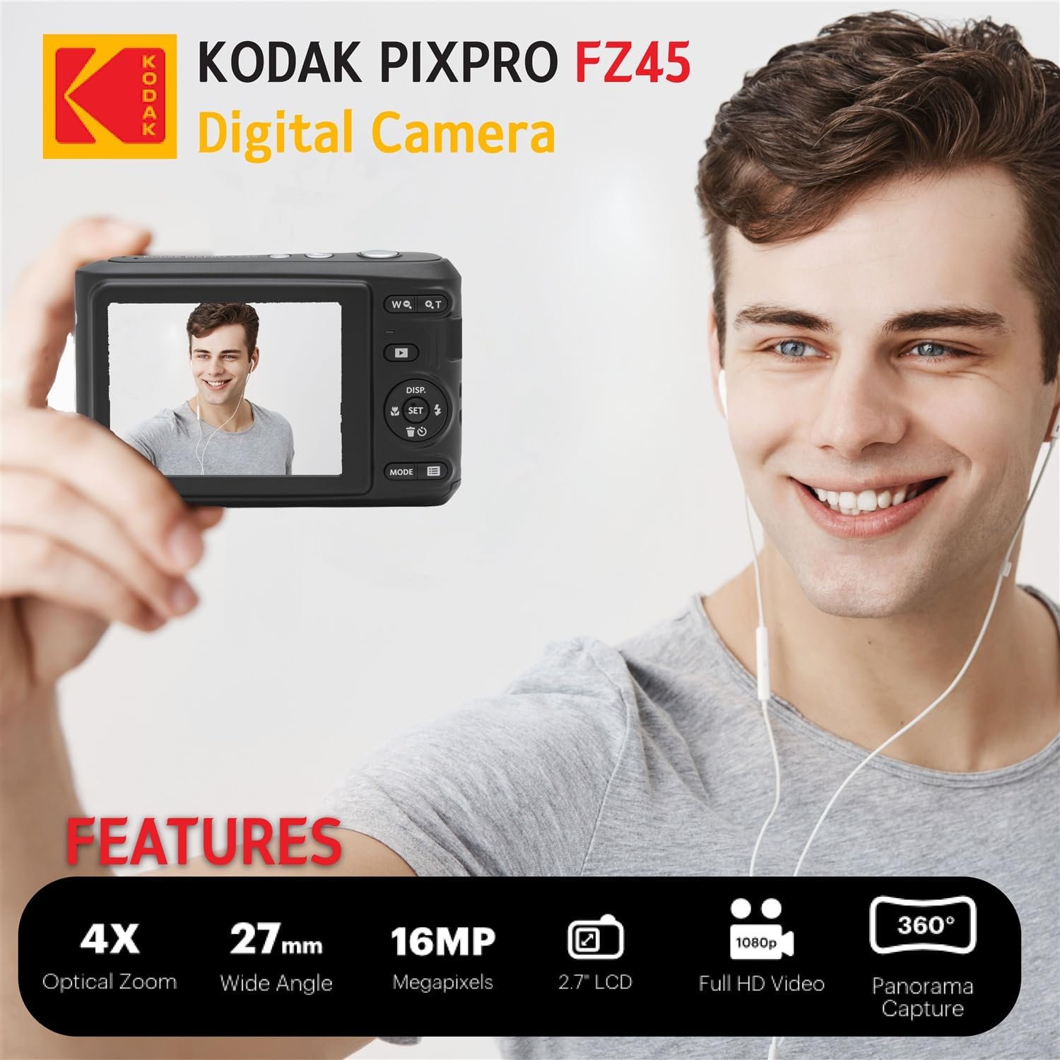 Kodak PIXPRO FZ45 Digital Camera (Black)  Point & Shoot Camera Case  Sandisk 128GB SDXC Memory Card