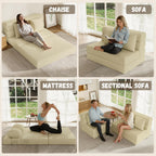 Folding Sofa Bed, Convertible Sleeper Chair & Couch Bed with Pillow, One-Piece High-Density Sponge Mattress, Multi-Purpose Floor Sofa for Living Room, Office, Dorm, Apartment, Beige, Single
