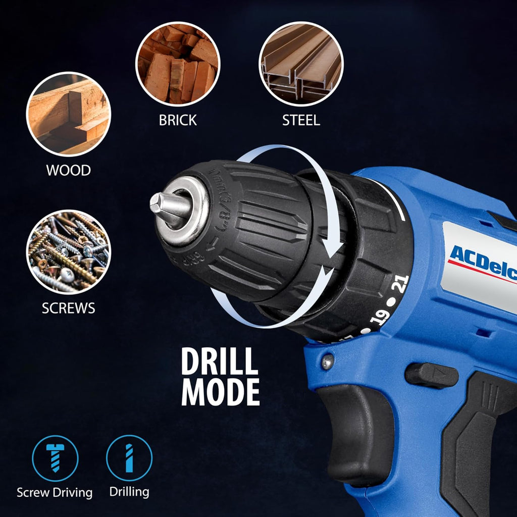 ACDelco Brushless Combo Kit, 251 Ft-lbs (350Nm) Impact Wrench & 400 In-lbs Drill, 1/2" & 3/8" Chuck, (2) 2.0Ah Batteries & Charger, 2600 RPM, 20V 2-Tool Power Kit, ARI20132-K1