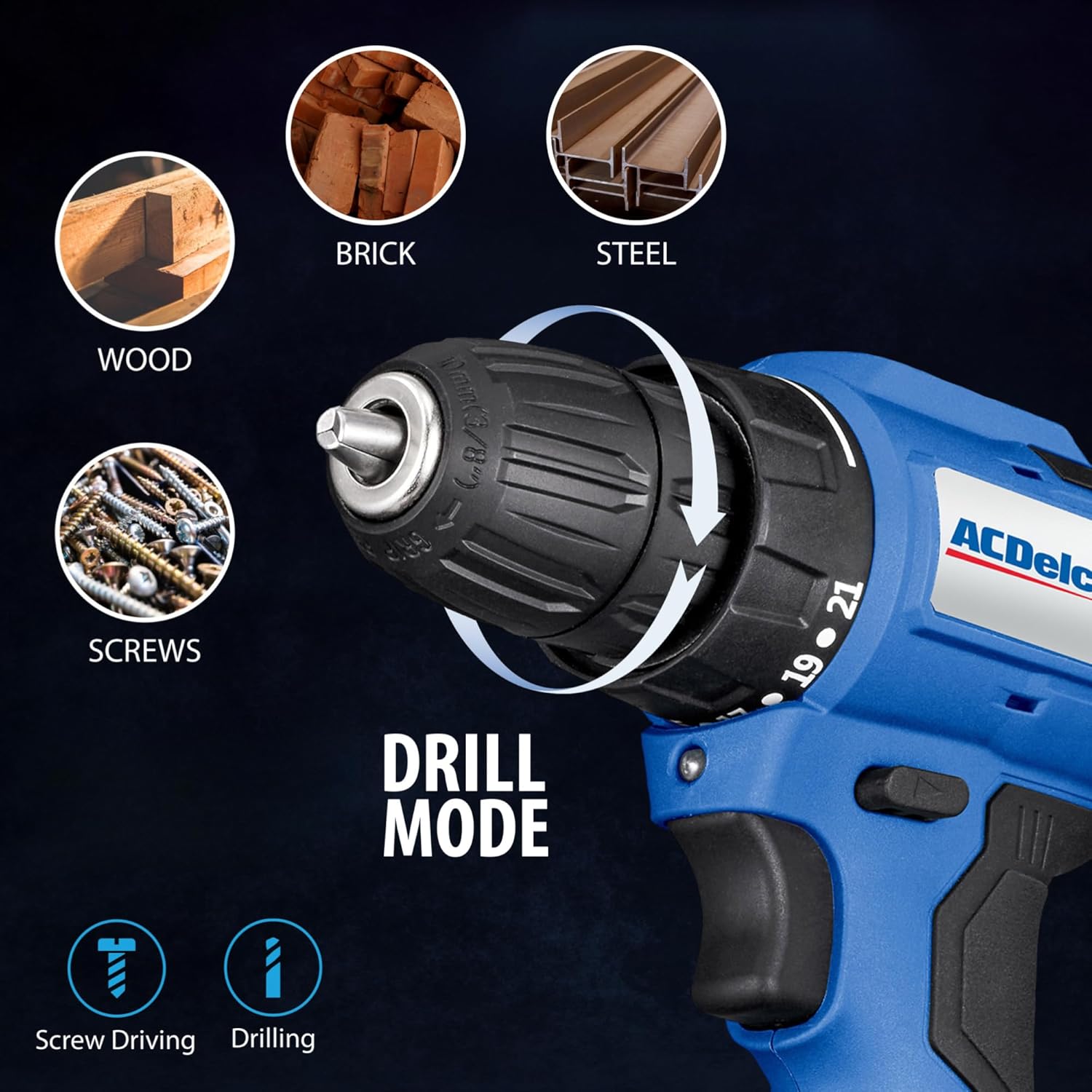 ACDelco Brushless Combo Kit, 251 Ft-lbs (350Nm) Impact Wrench & 400 In-lbs Drill, 1/2" & 3/8" Chuck, (2) 2.0Ah Batteries & Charger, 2600 RPM, 20V 2-Tool Power Kit, ARI20132-K1