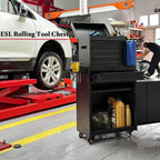 ESL Rolling Tool Chest, 5 Drawers with Big Cabinet, Tool Trolley with 4 Universal Lockable Wheels and Lock Bar, Great Black Tool Cart for Garage Workshop, Sturdy Heavy Duty Tool Storage, Easy Assemble