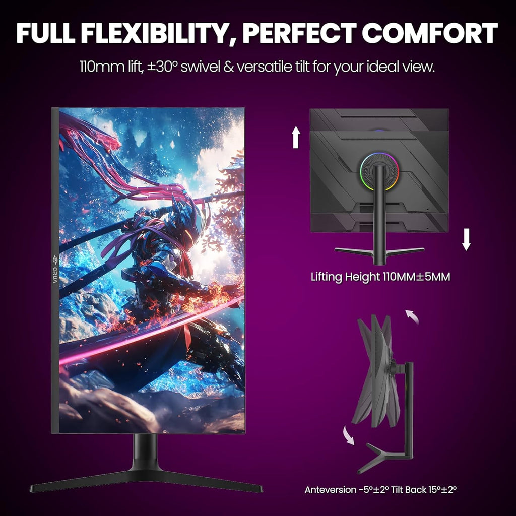 CRUA 32'' 4K Gaming Monitor 160Hz  UHD 3840x2160 IPS Screen  Height/Pivot/Swivel/Tilt Adjustable Vertical Monitor  Support FreeSync  Built-in Speakers  120% sRGB  PIP/PBP  HDMI 2.0 & DP 1.4-Black