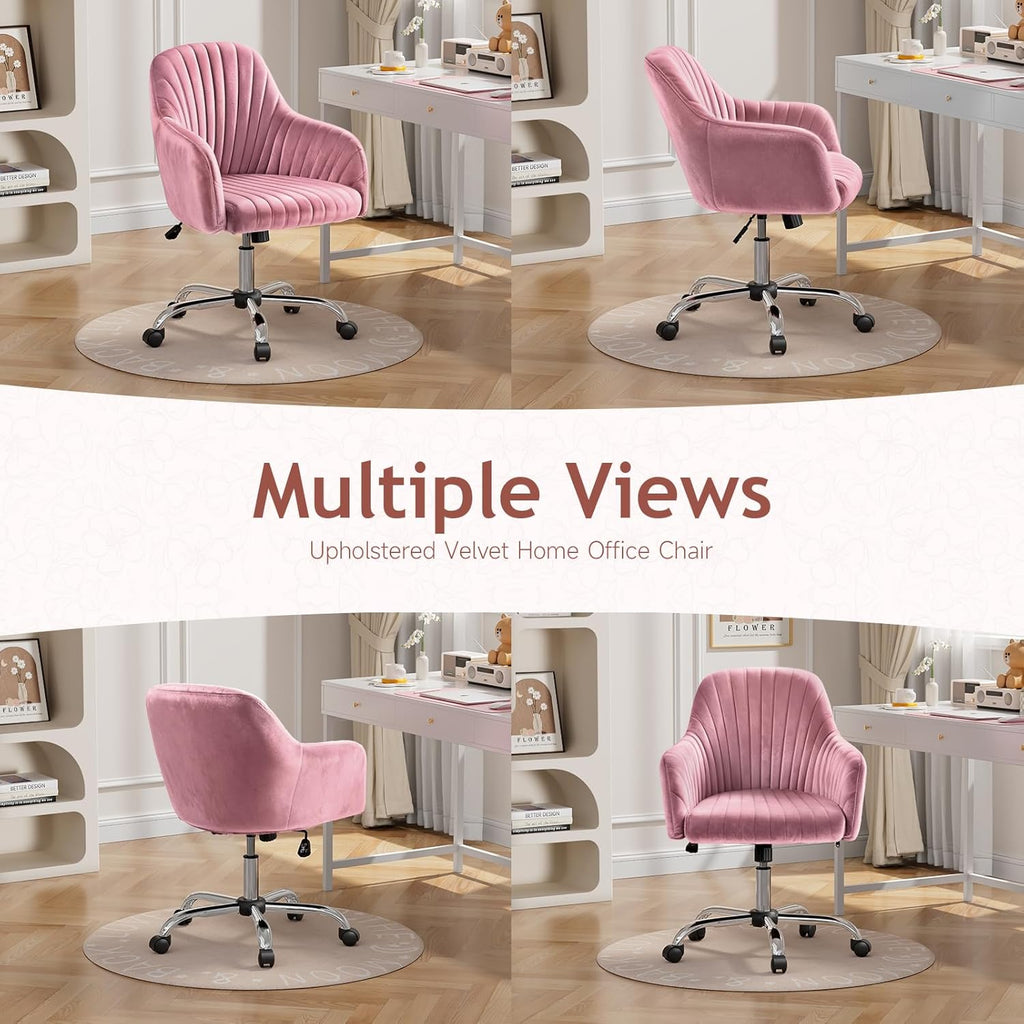 Warmiehomy Office Chair, Velvet Desk Chair for Home Office, Cozy Vanity Chair, Girl Cute Makeup Chair with Arm Rest for Bedroom Dressing Room (Dusty Rose)