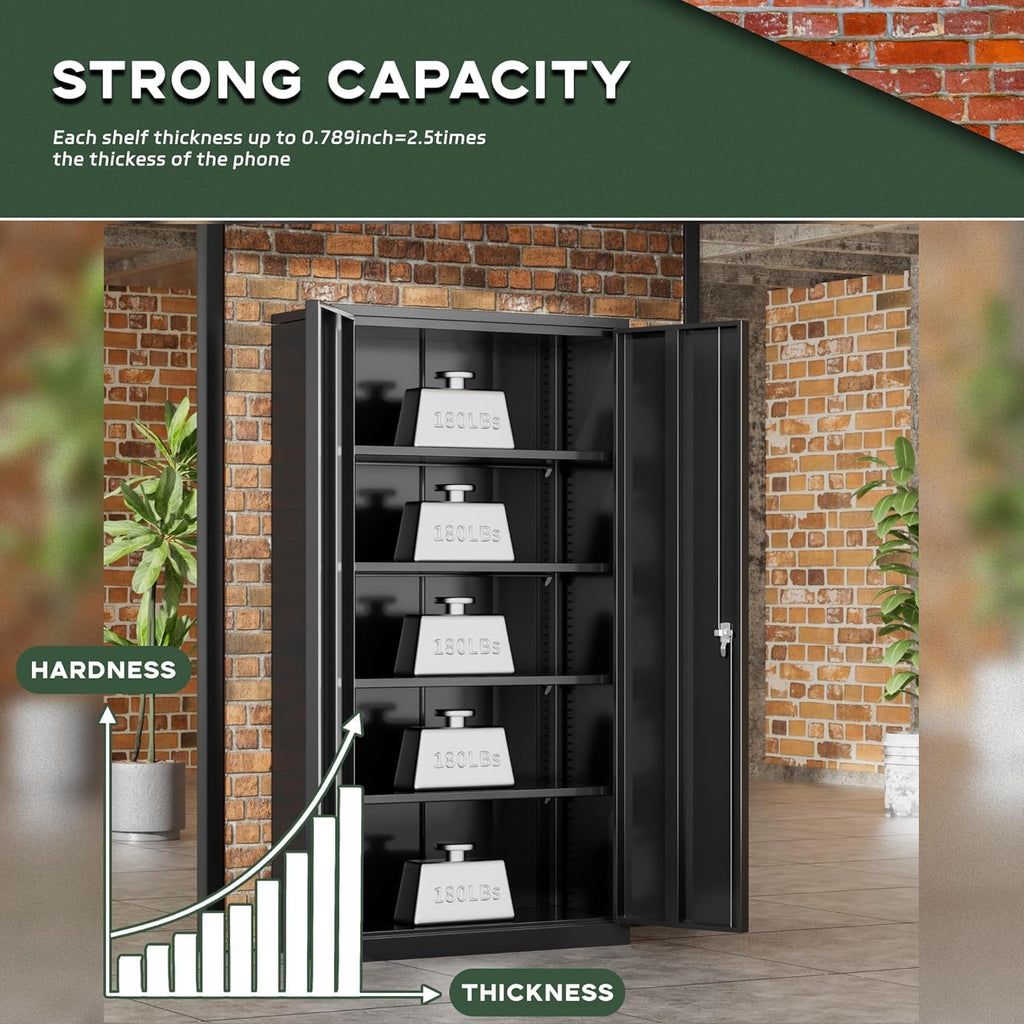 Greenvelly Metal Cabinet with Lock,72" Metal Storage Cabinet with 2 Doors and Adjustable 4 Shelves, Locking Cabinet for Home Office, Garage(36" W x 18" D)