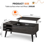 WLIVE Wood Lift Top Coffee Table with Hidden Compartment and Adjustable Storage Shelf, Lift Tabletop Dining Table for Home Living Room, Office, Charcoal Black