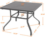 NUU GARDEN 37" Outdoor Patio Table, Square Steel Slat Dining Table for 4 with 1.57" Umbrella Hole, Powder-Coated Iron Frame and Slatted Top for Patio, Garden and Balcony, Gray