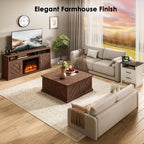 Marsail Fireplace TV Stand up to 70" TV with Storage, Farmhouse Entertainment Center with 23" Electric Fireplace, Adjustable Shelves, Remote Control & Cable Management, for Living Room, Brown