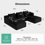 Novilla 106" Modular Sectional Sofa, Modern Cloud Sectional Couch with Smarts Coil® Support, U-Shape Boneless Couch for Living Room Apartments Bedroom, No Assembly Required (3 Seat w/ 2 Ottoman)