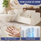 Modular Sectional Sofa, Cloud Couch with Extra-Wide Deep Seats, No-Assembly Plush Corduroy Sleeper Sofa for Living Room or Apartment (Light Cream, L-Shaped:3+1)
