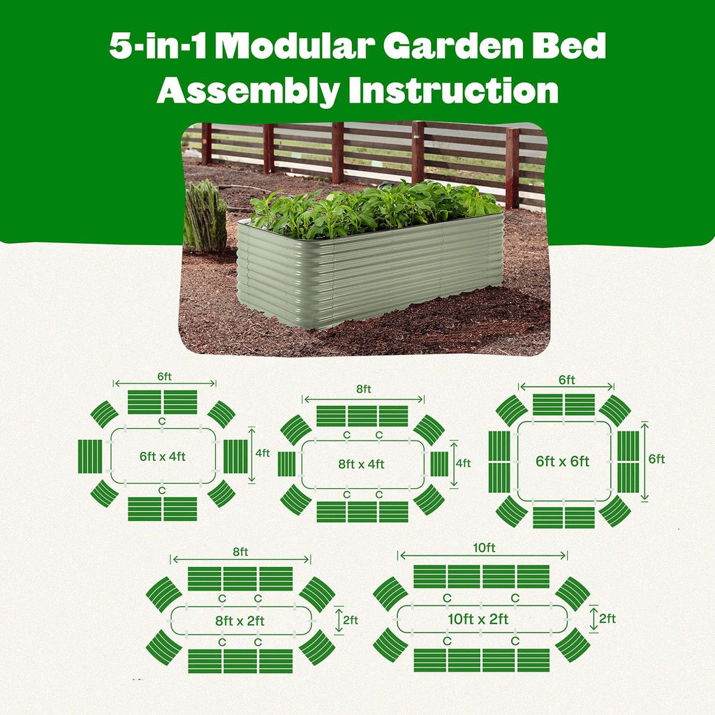 Epic Gardening 5-in-1 Modular Galvanized Raised Garden Bed Kit  29" Tall Food-Safe Metal Planter Box  Large Raised Garden Beds Outdoor for Vegetables  Flowers  Herbs & Fruits - Mist Green