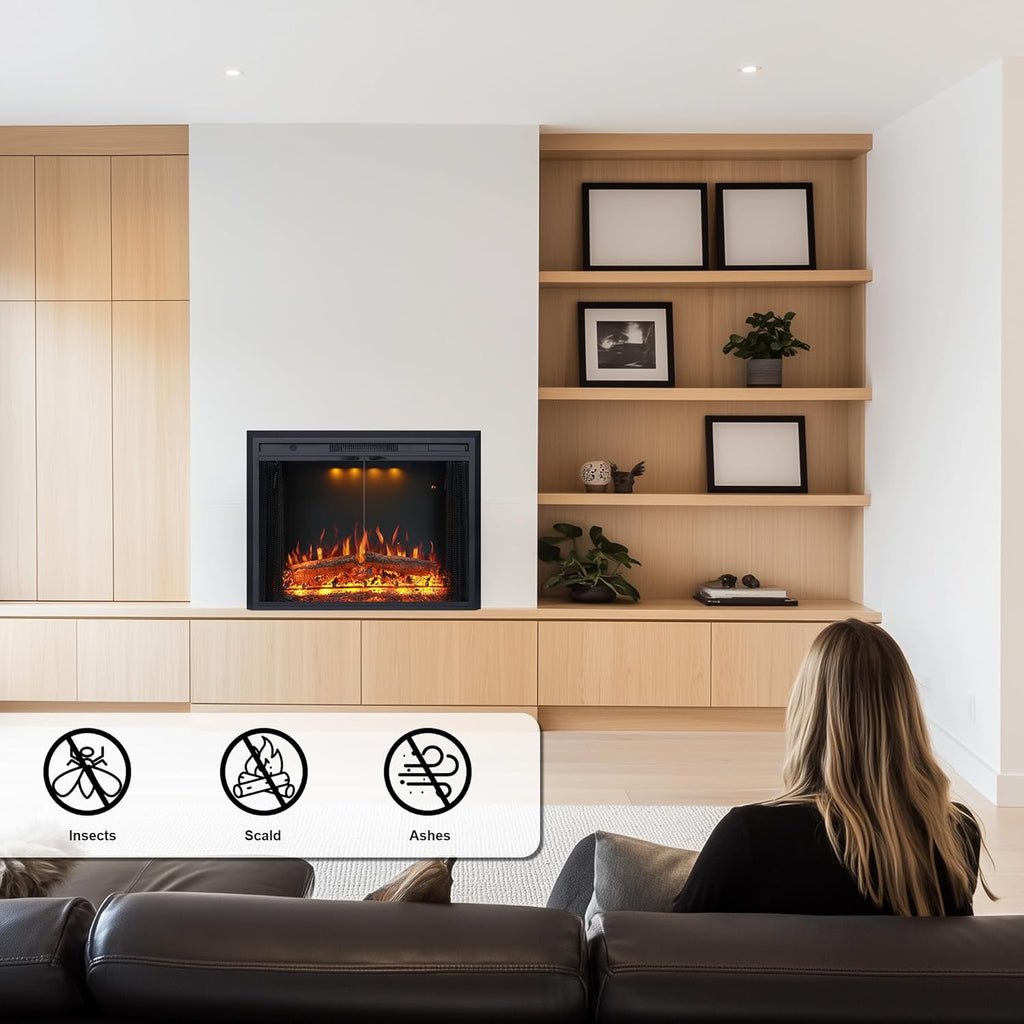 Valuxhome 43” W Electric Fireplace Heater with Crackling Sound, 1-9H Timer, Remote Control, Glass Door and Movable Mesh Screen, 3 Color Settings