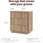 mopio Brooklyn 3 Drawer Dresser for Bedroom, Chest of Drawers, Wood Fluted Dresser Organizer, Modern Farmhouse, Tall Night Stand, Enhanced Safety, Sturdy Compliant (Oak)