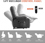 BOSMILLER Power Lift Recliner Chair with Massage and Heat for Elderly, Electric Recliner Single Sofa with Two Cup Holders, Extended Footrest, Side Pocket and USB Charge Port for Living Room
