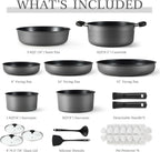 CAROTE 20pcs 4-Ply Premium Hard Anodized Pots and Pans Set Non Stick with Detachable Handle, Dishwasher/Oven Safe, RV Kitchen Cookware Set Nonstick, Induction Cookware, Large Capacity Pans and Pot Set