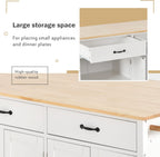 Merax Rolling Mobile Kitchen Island Cart with Wood Top and Locking Wheels, 4 Door Cabinets and 2 Drawers, Spice & Towel Rack, 54.3 Inch Width, White