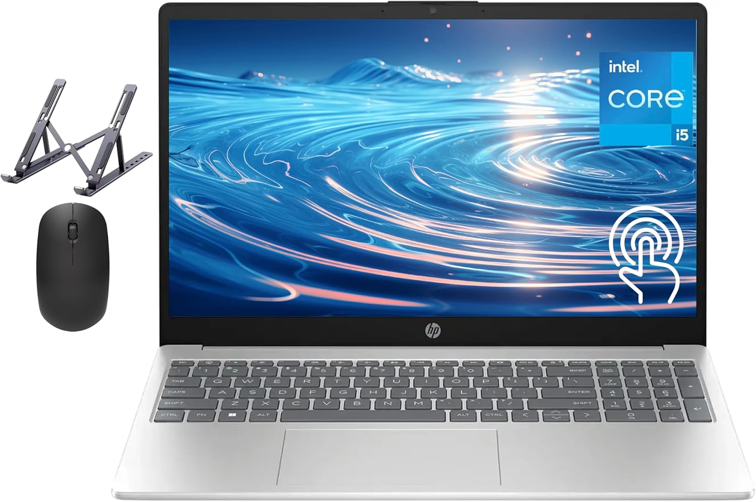 HP 15.6" Touchscreen Laptop  Intel Core i5 Processor  16GB RAM  512GB SSD  Numeric Keypad  Bluetooth  Wi-Fi  Long Battery Life  Windows 11 Home  Alpacatec Accessories  Silver