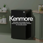 Kenmore 18" Compact Refrigerator with Chiller Compartment - Reversible Door, Adjustable Glass Shelves, ENERGY STAR Certified, 6 Can Rack, Interior Lighting, Freestanding, 3.5 cu. ft. Capacity - Black
