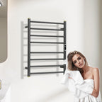 Electric Towel Warmer Rack,Heating Towel Warmer,Timer & Temperature Control,Wall-Mounted Plug-in for Bathroom,Gunmetal Grey,Stainless Steel,8-Bar(27.56x20.87x4.41in)