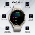 Wearable4U - Garmin Venu 3S GPS Smartwatch  AMOLED Display 41 mm Watch  Advanced Health and Fitness Features  Up to 10 Days of Battery  Sleep Coach  Ivory Case with White Earbuds Bundle