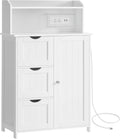 VASAGLE 39.4-Inch Tall Storage Cabinet with Power Strip, Floor Cabinet with Drawers and Door, 2 Adjustable Shelves, Freestanding, for Bathroom, Kitchen, Living Room, Cloud White UBBC775WH01S