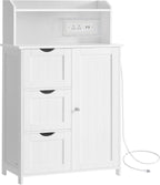VASAGLE 39.4-Inch Tall Storage Cabinet with Power Strip, Floor Cabinet with Drawers and Door, 2 Adjustable Shelves, Freestanding, for Bathroom, Kitchen, Living Room, Cloud White UBBC775WH01S