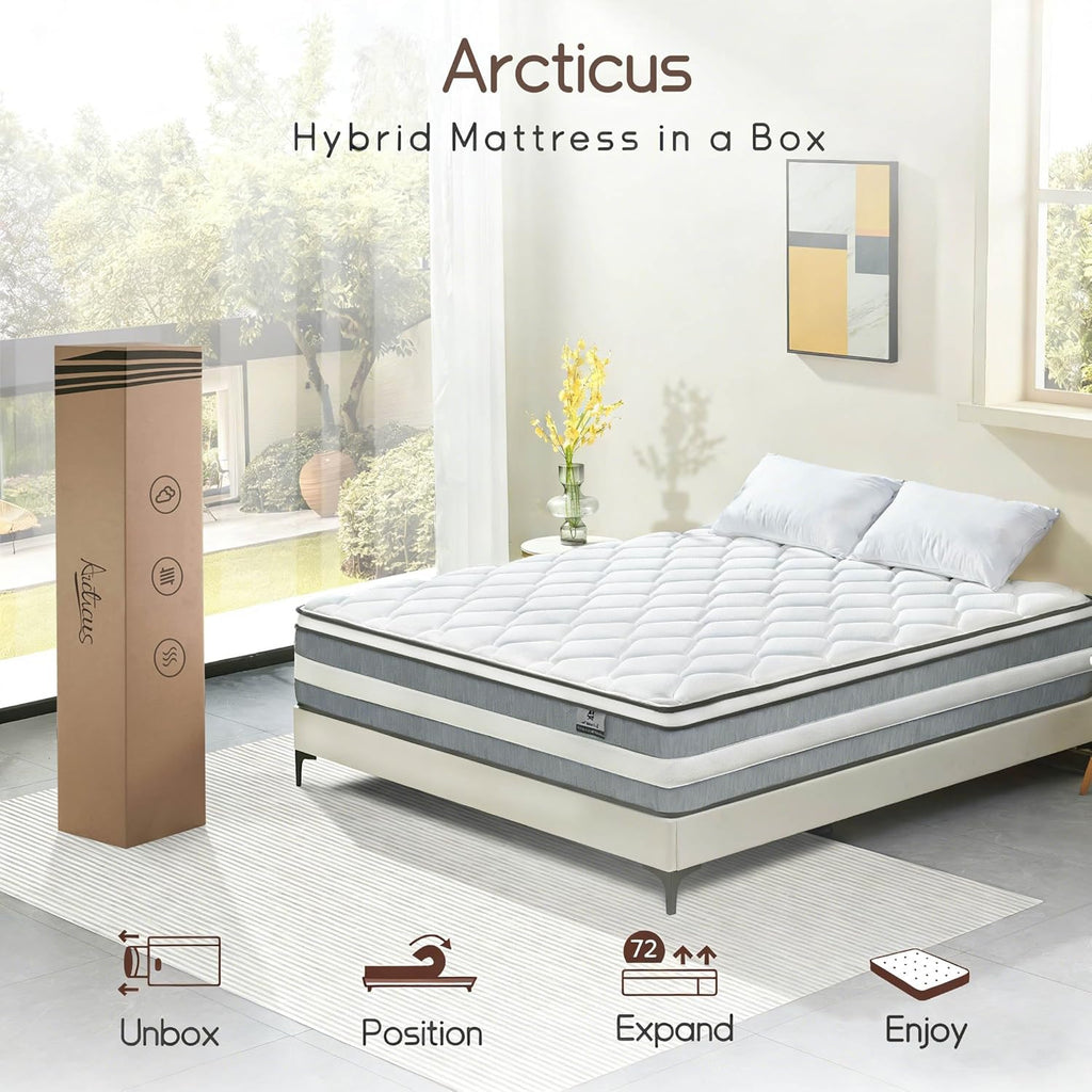 Full Size Mattress, 12 Inch Hybrid Mattress in a Box with Memory Foam and Individually Pocketed Spring, Motion Isolation, Pressure Relief, Medium, CertiPUR-US Certified
