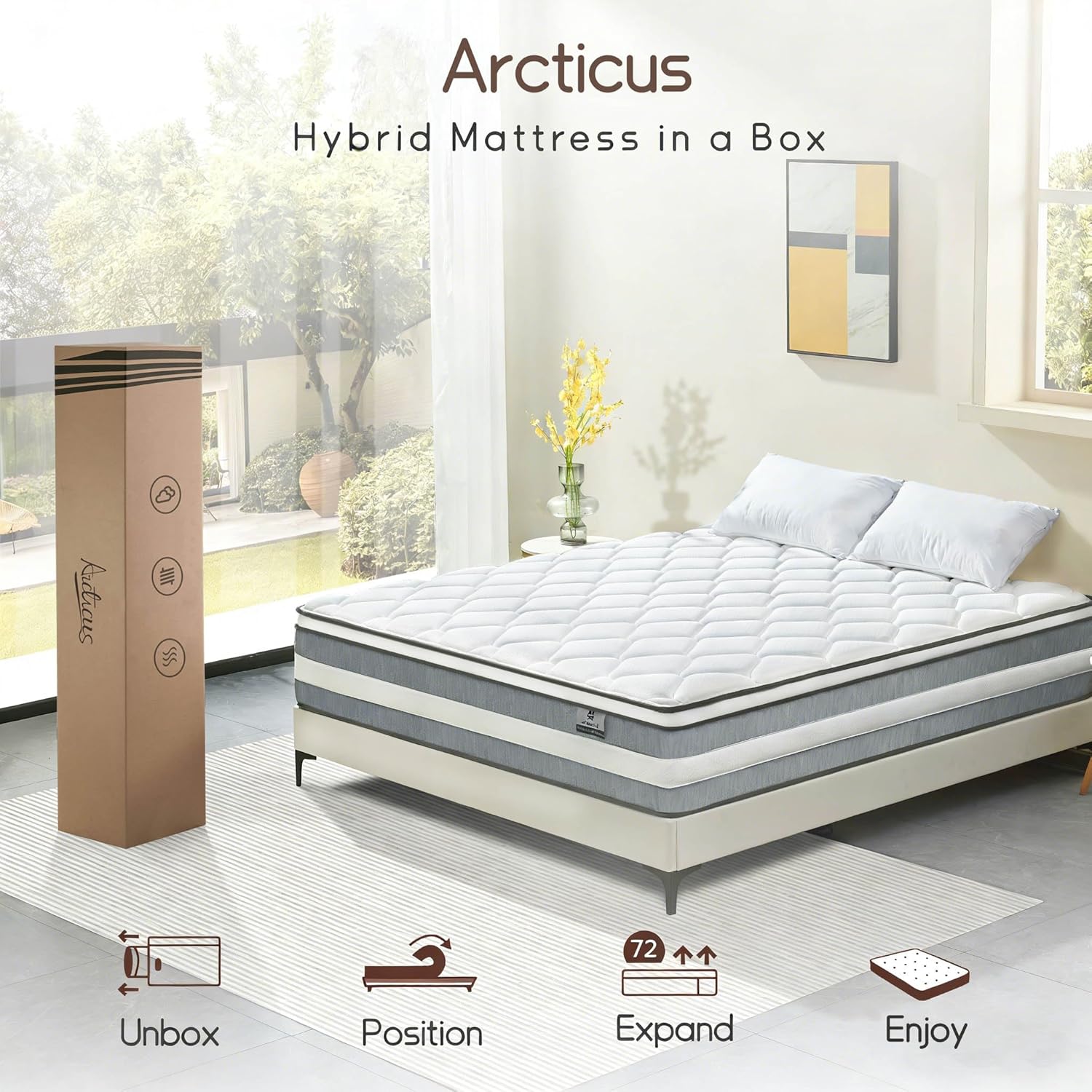Full Size Mattress, 12 Inch Hybrid Mattress in a Box with Memory Foam and Individually Pocketed Spring, Motion Isolation, Pressure Relief, Medium, CertiPUR-US Certified