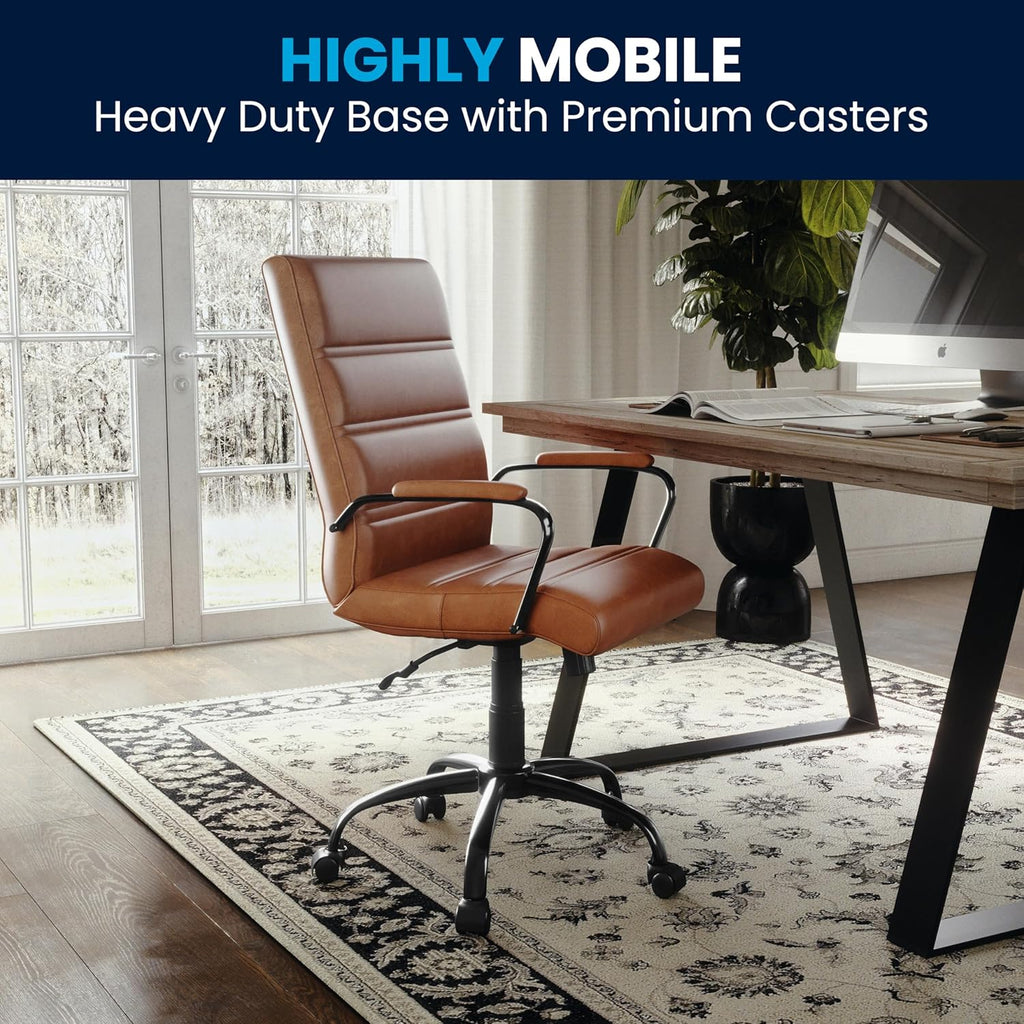 Flash Furniture Whitney Mid-Back Desk Chair - Brown LeatherSoft Executive Swivel Office Chair with Black Frame - Swivel Arm Chair