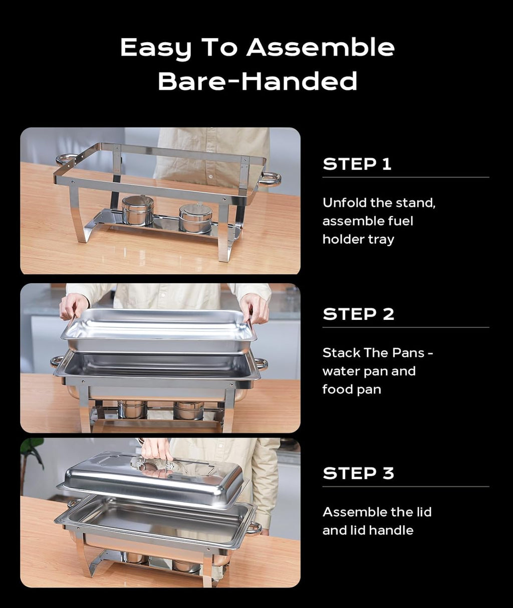Chafing Dishes for Buffet 4 Pack, 9QT Mirror-Like Polished Finish Food Warmers for Parties Buffet No Fingers Cut Roll Edge Designed Chafing Dish Buffet Set for Any Party with Complete Set