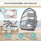 Hanging Egg Chair Without Stand - Foldable Indoor Outdoor Wicker Rattan Swing Egg Chair with Hanging Chain Hammock Chair - UV Resistant Cushions & Aluminum Frame for Bedroom Patio Camping (Grey)