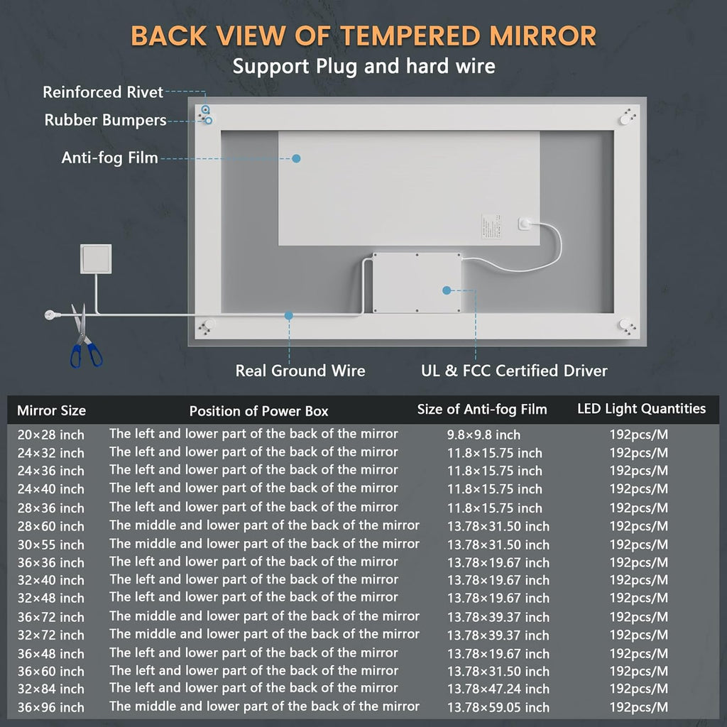 New LED Bathroom Mirror 72x36 Inch with Front and Backlit, CRI 90+, 3 Colors & Stepless Dimmable Lighted Bathroom Mirror, Anti-Fog, Memory, Top-Grade Tempered Glass, Rotatable