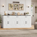 HOSTACK 71" Large Sideboard Buffet Cabinet with Storage, Farmhouse Coffee Bar Cabinet with 3 Drawers, Long Kitchen Buffet Table, Kitchen Sideboard Storage Cabinet for Dining, Living Room, White/Black