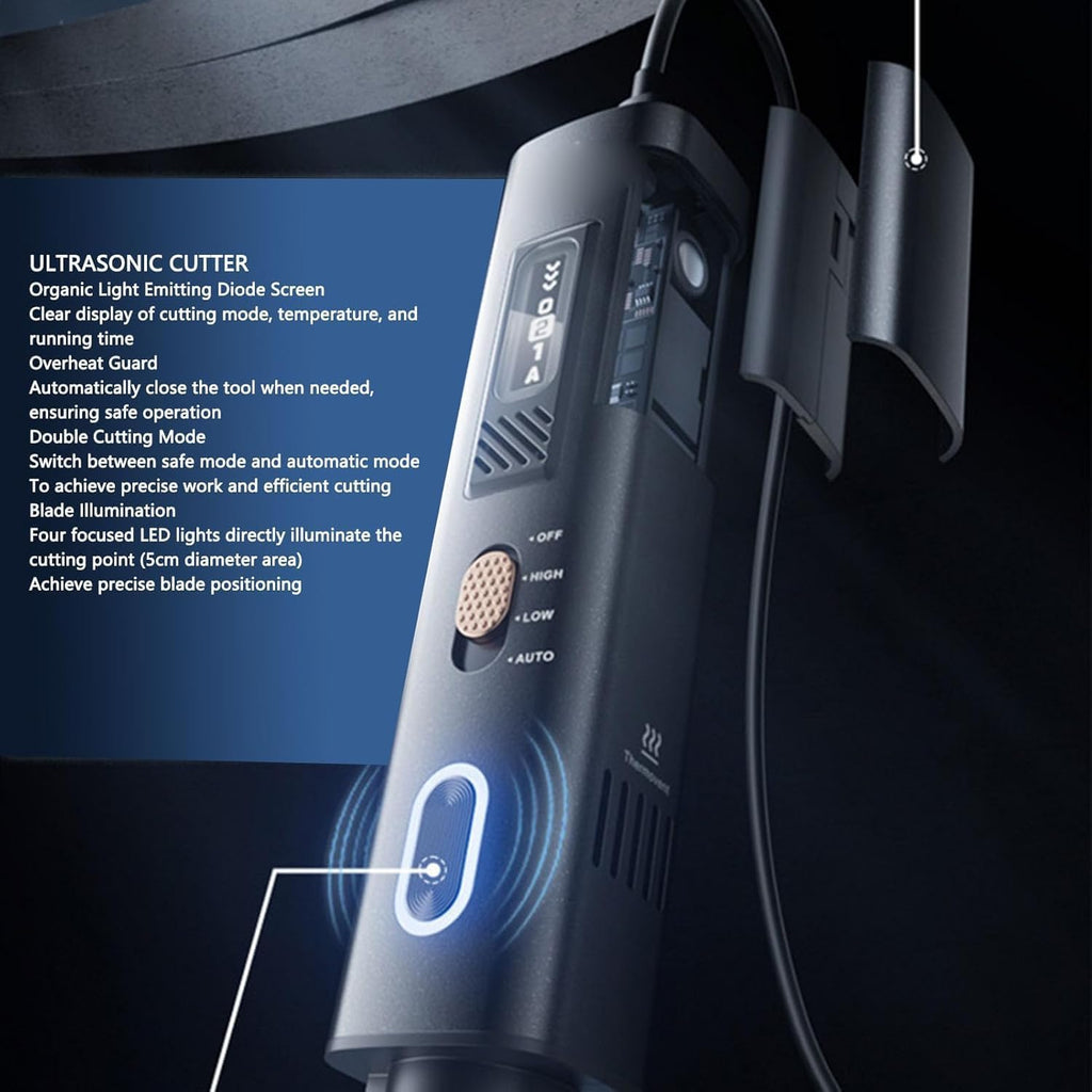 2-in-1 Ultrasonic Cutter, 35w Handheld Lightweight Ultrasonic Knife, withable 50 Blades and OLED Display, Suitable for 3D Printing Models of Plastic, Wood, Resin, Polyethylene and Leather