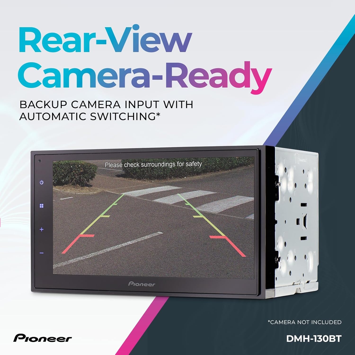 Pioneer DMH-130BT 6.8" Resistive Touchscreen  Double Din – Bluetooth  Backup Camera  USB  FLAC  AM/FM Radio  Short Chassis  50W x 4 Output  Steering Wheel Input