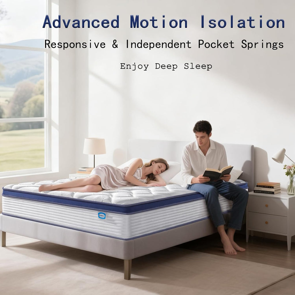 Full Size Mattress 12 Inch, Hybrid Full Mattress with Memory Foam & Pocket Springs, CertiPUR-US Certified, Medium Firm, Motion Isolation, Full Bed Mattress in a Box for Pressure Relief