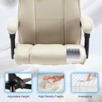 Ergonomic Reclining Office Chair with Footrest, PU Leather Comfortable Recliner Office Desk Chair with Leg Rest Wheels,Beige