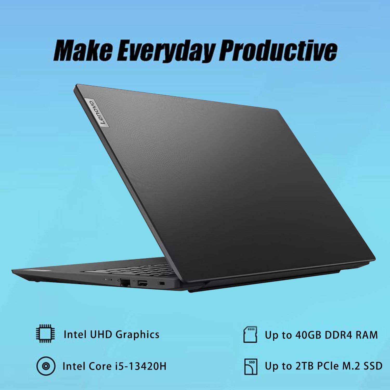 Lenovo V15 Gen 4 Business Laptop  15.6" FHD Display  Intel Core i5-13420H (Beat i7-1355U)  HDMI  RJ45  Webcam  Numeric Keypad  Wi-Fi  Windows 11 Pro  Black (16GB RAM | 512GB SSD)