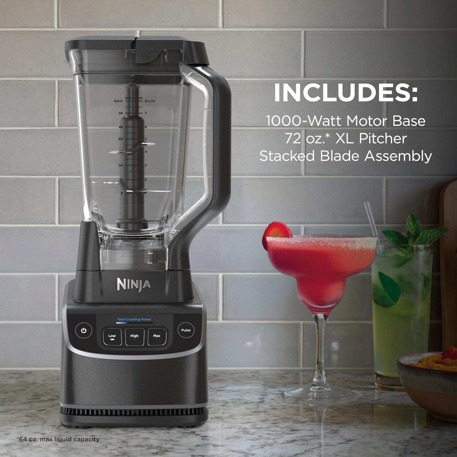 Ninja UltraCrush Professional Blender | 1000W, XL 72-oz.* Pitcher | Total Crushing Technology | 3 Manual Speeds for Ice Crushing, Smoothies, Sauces & More | Full-Size Blender | Black | BP201