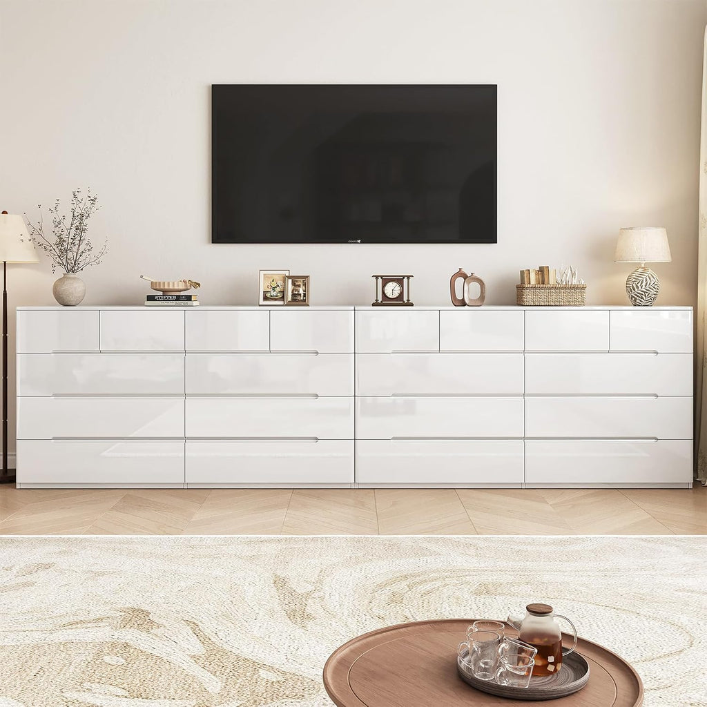 10 Drawer White Dresser for Bedroom, 55" Long Dresser Chest of Drawers, Large High Gloss Modern Storage Cabinet with Big Drawers Handle Free, Living Room, Entryway, Hallway