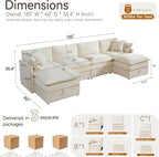 Modular Sofa with Storage, 135" U Shape Sectional Cloud Couch, Comfy Fabric Couch with Movable Ottoman, 6 Seat Modern Deep Seat Sofa for Living Room (Beige Chenille)
