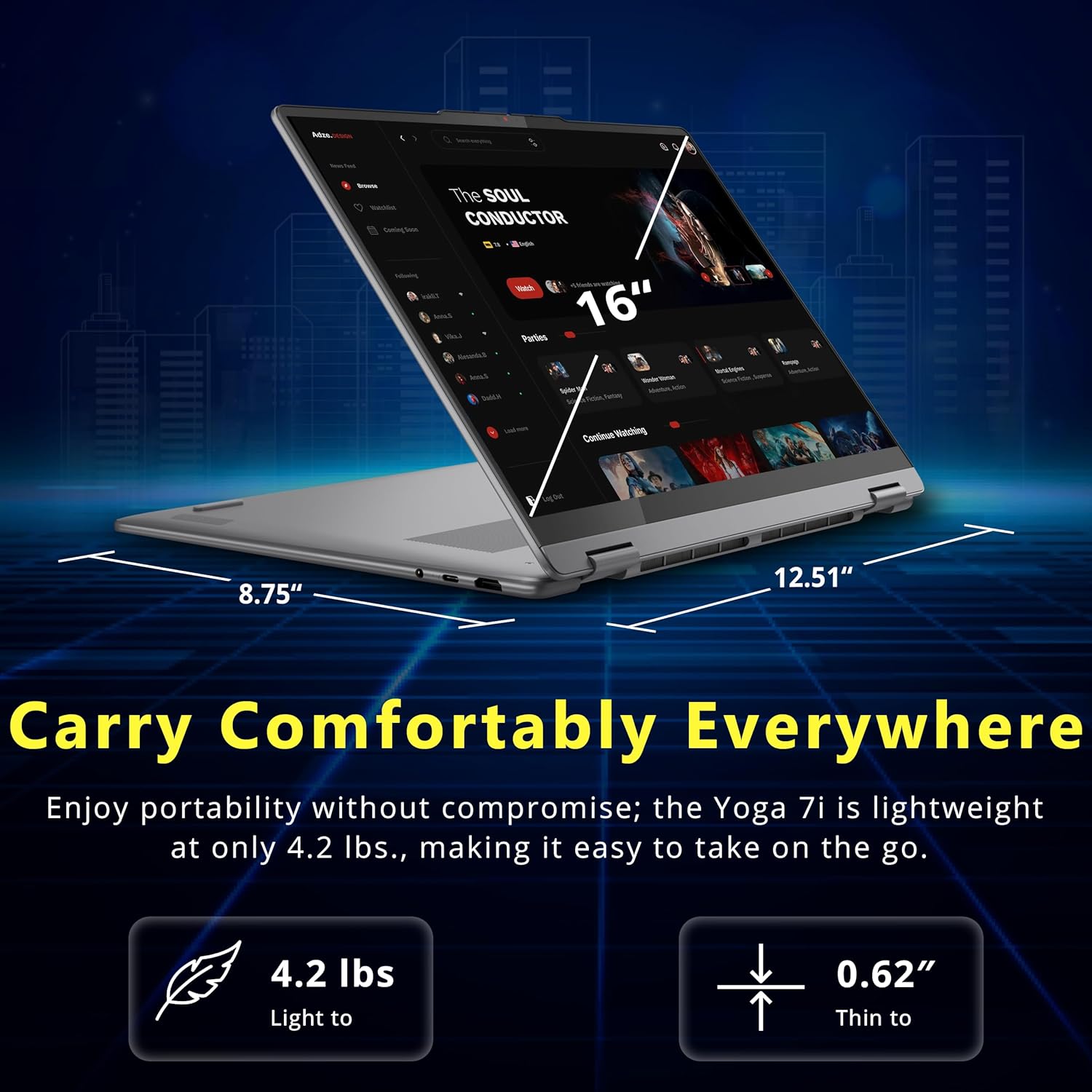 Lenovo Yoga 7i 2-in-1 16" 2K Touchscreen Laptop  Intel Ultra 5 226V  16GB LPDDR5X  3TB Storage(2TB SSD & 1TB Docking Station)  Intel Arc Graphics  Backlit Keyboard  Fingerprint  Win 11 Pro  Gray